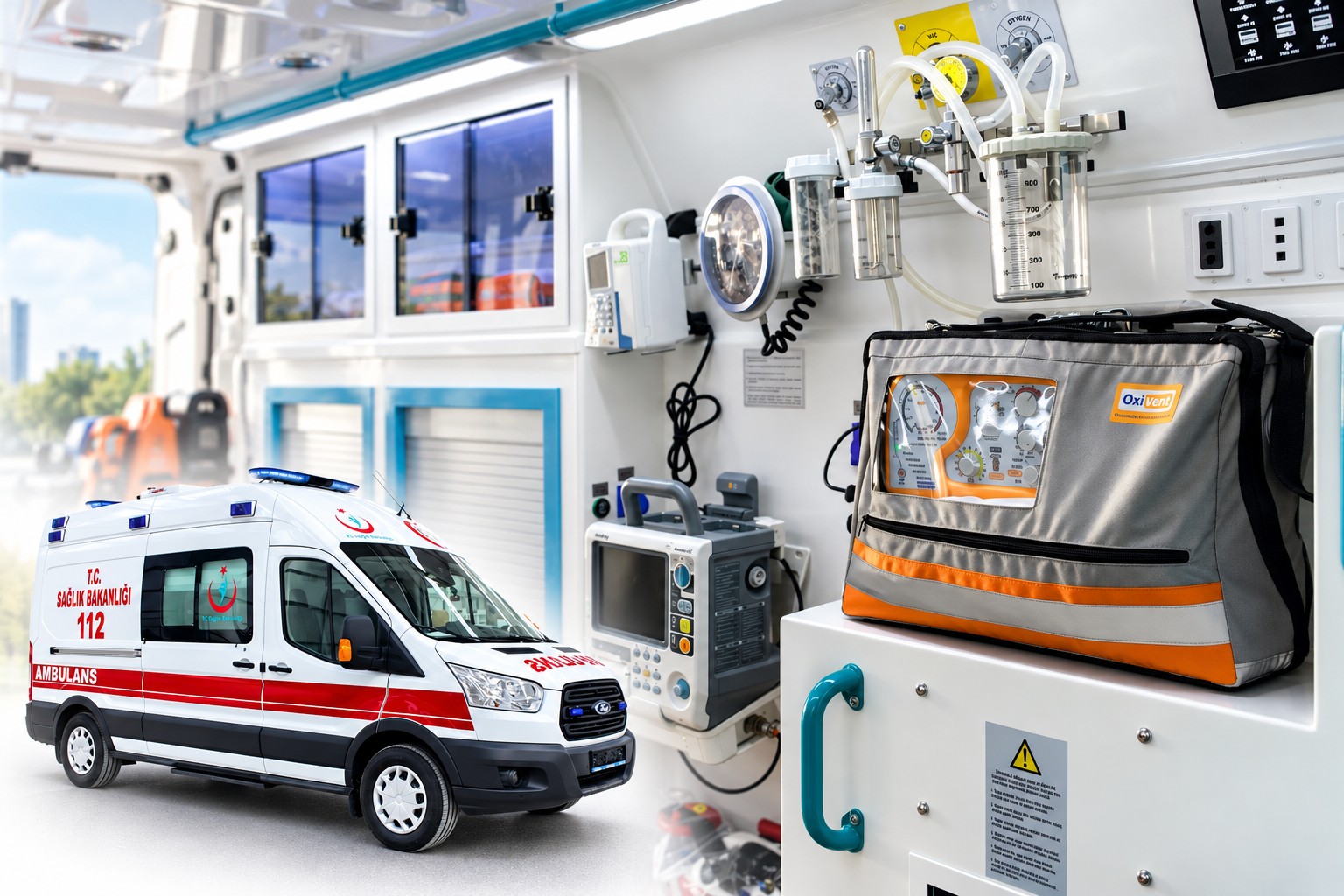 Oxivent Oxi2 in ambulanza, con borsa da trasporto